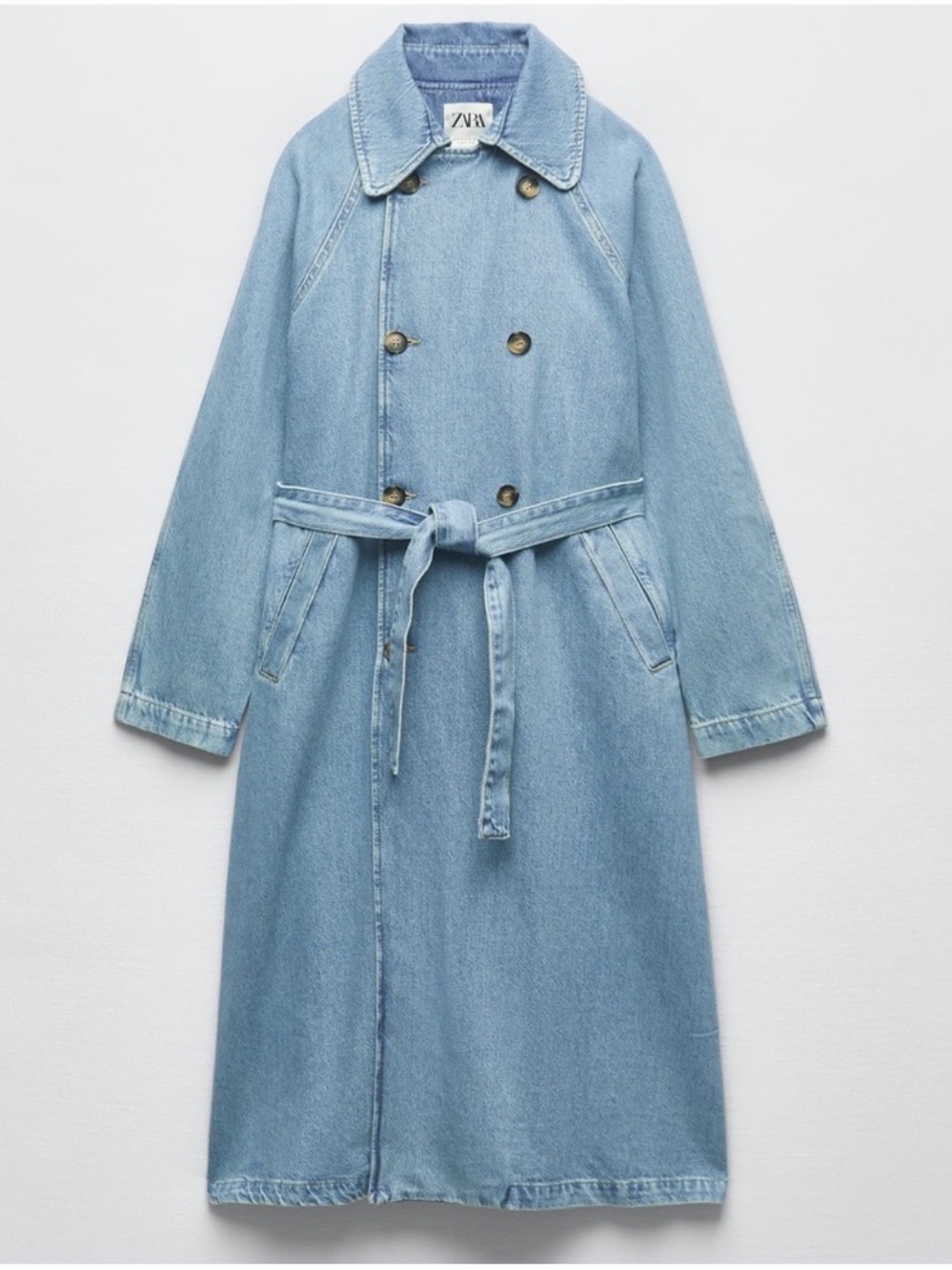 Zara Denim Long Trench Coat Sz S 100% Cotton - Picture 2 of 12